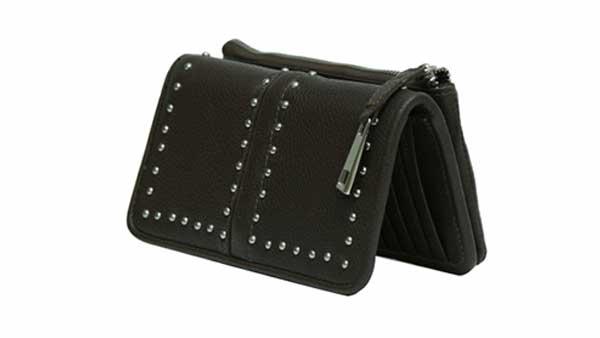 leather long studded zipper bag